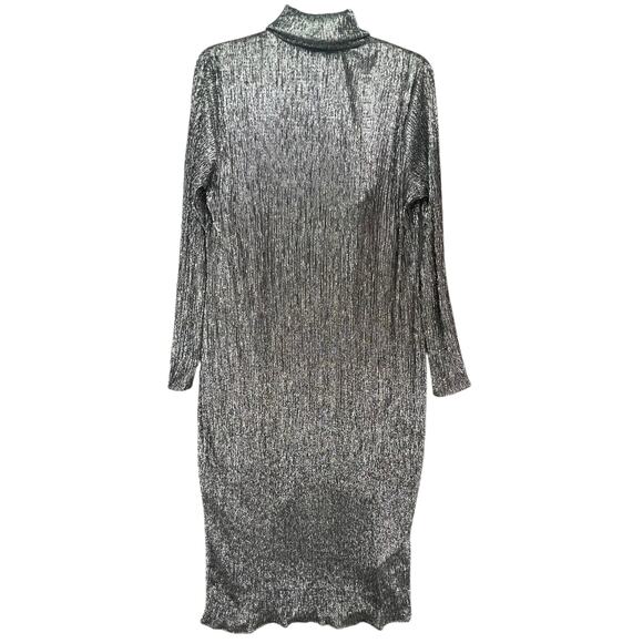 BCBGMAXAZRIA Midi Dress Large Gunmetal Glitter Mesh Bodycon Evening Glamour NEW - Picture 5 of 16